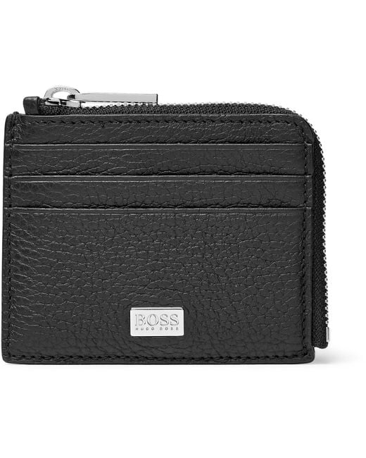 BOSS Black Crosstown Zip-around Full-grain Leather Cardholder for men