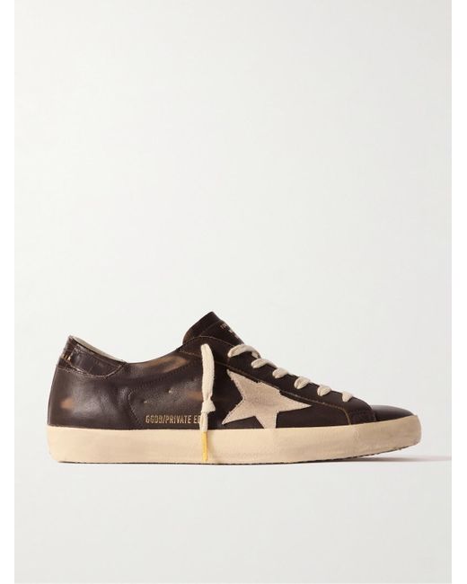 Golden Goose Deluxe Brand Brown Super-Star Distressed Suede-Trimmed Leather Sneakers for men