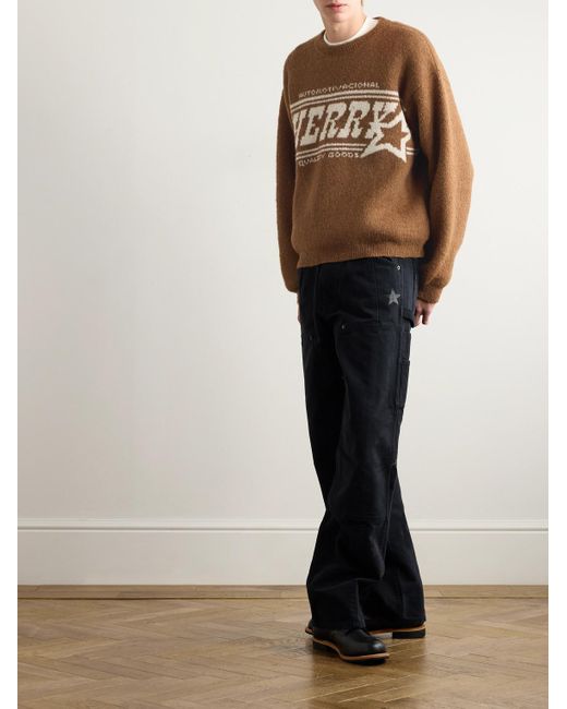 CHERRY LA Brown Jacquard-Knit Alpaca-Blend Sweater for men
