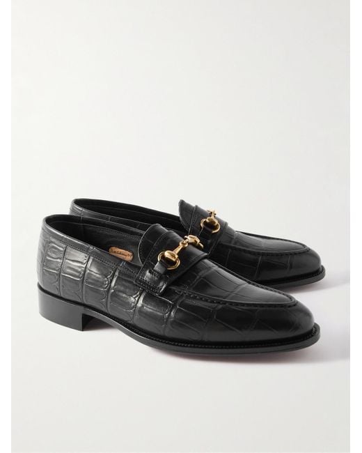George Cleverley Colony Loafers aus Leder mit Krokodileffekt und "Horsebit"-Detail in Black für Herren