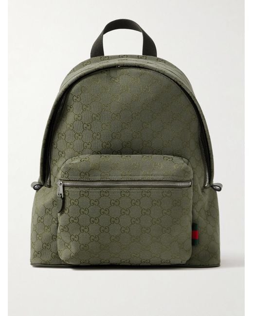 Gucci Neo Rucksack aus Canvas mit Logomuster und Lederbesatz in Green für Herren