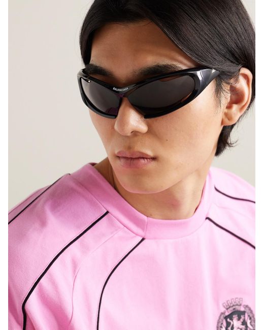 Balenciaga Black Wrap-around Acetate Sunglasses for men