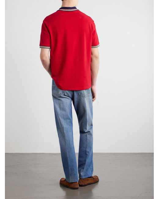 Versace Logo-Embroidered Cotton-Piqué Polo Shirt for men