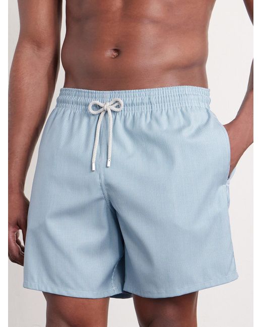 Vilebrequin Blue Moopea Straight-leg Mid-length Striped Wool-blend Swim Shorts for men