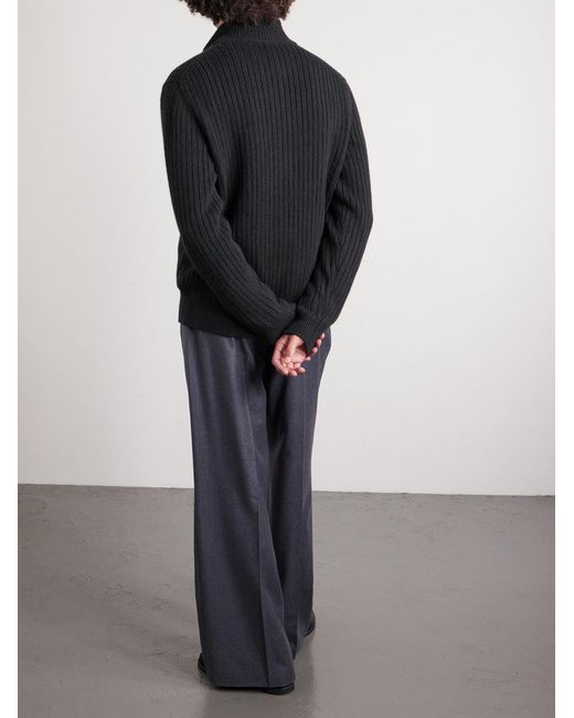 Massimo Alba Black Mirko Ribbed Cashmere And Alpaca-blend Zip-up Sweater for men