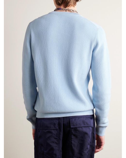Pullover in misto cotone con logo ricamato di Versace in Blue da Uomo