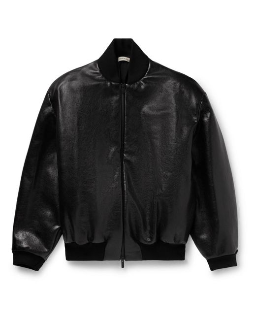 Fear Of God Black Striped Full-grain Leather Bomber Jacket for men