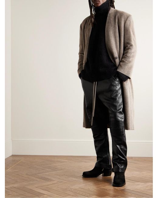 Fear Of God Black Slim-fit Straight-leg Full-grain Leather Drawstring Trousers for men
