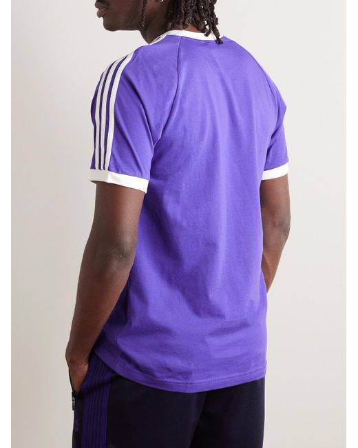 Adidas Originals Purple Striped Logo-embroidered Cotton-jersey T-shirt for men