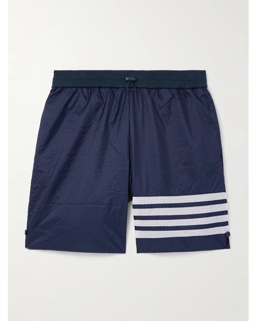 Thom Browne Blue Straight-leg Striped Cotton-jersey And Ripstop Drawstring Shorts for men