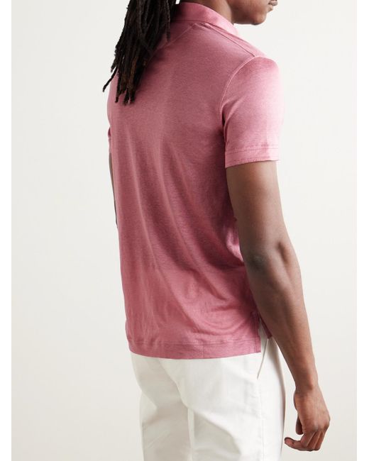 Tom Ford Pink Slim-Fit Silk And Linen-Blend Polo Shirt for men