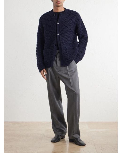 Valentino Garavani Gray Straight-Leg Pleated Herringbone Virgin Wool Trousers for men