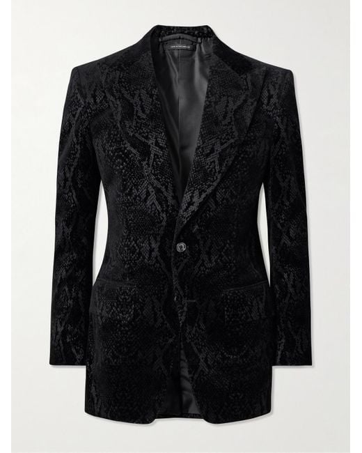 Tom Ford Black Atticus Cylinder Snake-effect Cotton-blend Velvet Tuxedo Jacket for men