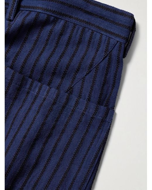Kardo Blue Yuki Wide-Leg Pleated Striped Cotton Suit Trousers for men