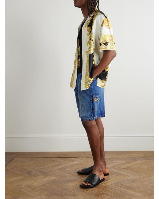 Versace Blue Straight-Leg Horsebit-Embellished Denim Shorts for men