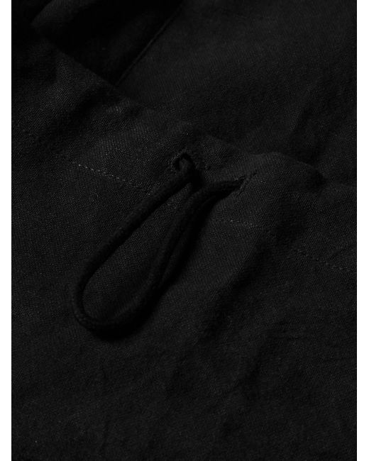 STORY mfg. Black Salt Wide-leg Embroidered Slub Organic Cotton Drawstring Shorts for men