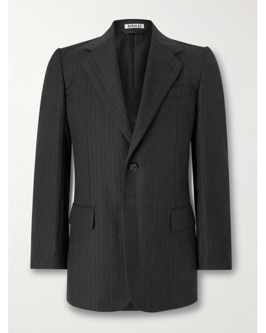 Auralee Black Pinstriped Wool Suit Jacket for men