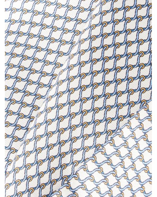 De Petrillo White Printed Silk-Twill Pocket Square for men