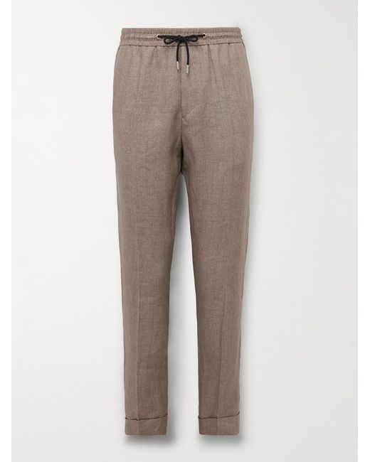Paul Smith Natural Tapered Linen Drawstring Trousers for men