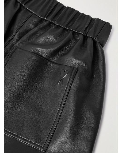 AMI Black Straight-leg Leather Bermuda Shorts for men