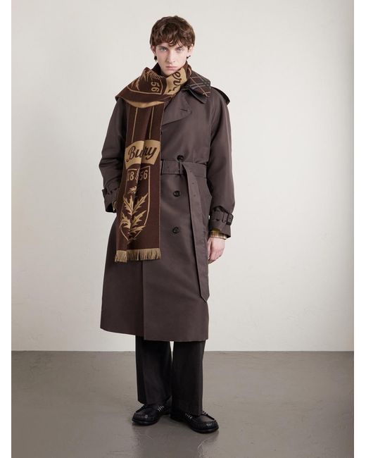 Logo-Jacquard Fringed Wool Scarf di Burberry in Brown da Uomo