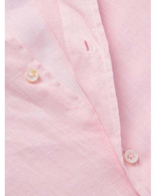 Fedeli Pink Nick Slim-Fit Cutaway-Collar Linen Shirt for men