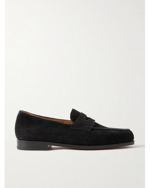 John Lobb Black Lopez Suede Penny Loafers for men