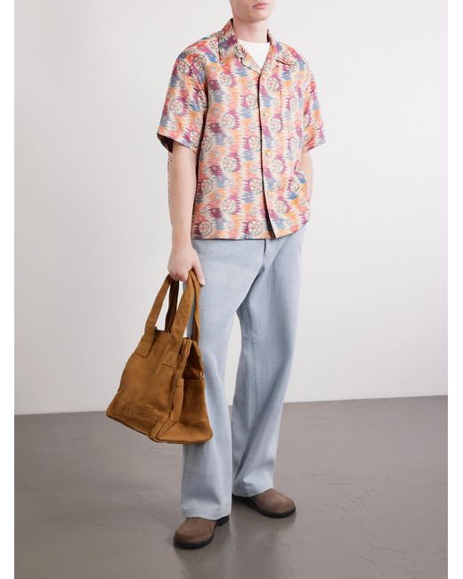 Visvim Pink Crosby Camp-collar Silk And Cotton-blend Jacquard Shirt for men