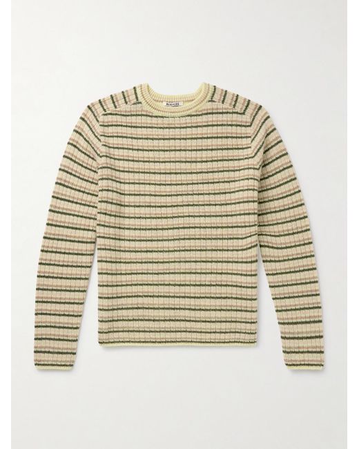 Auralee Natural Striped Shetland Wool And Cashmere-blend Sweater for men
