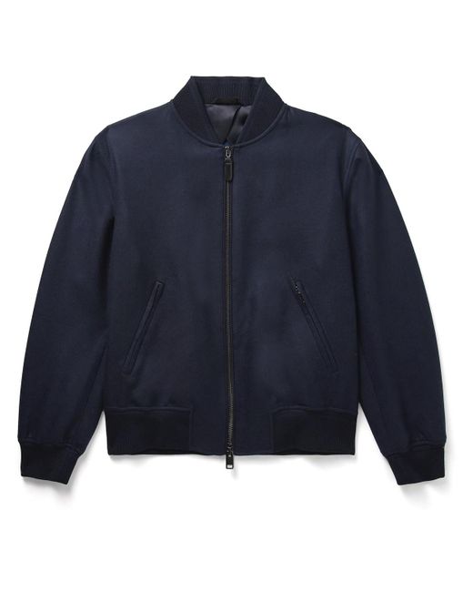 Brioni Blue Wool And Silk-blend Twill Bomber Jacket for men
