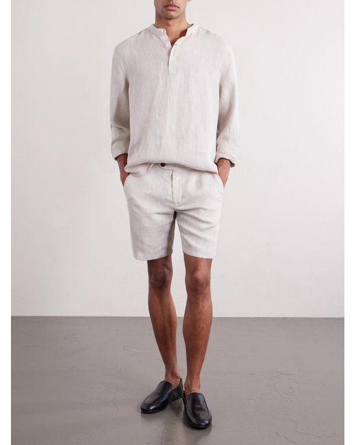 Mr P. White Straight-Leg Herringbone Linen Shorts for men