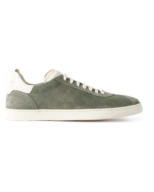 Officine Creative Green Karma Leather-trimmed Suede Sneakers for men