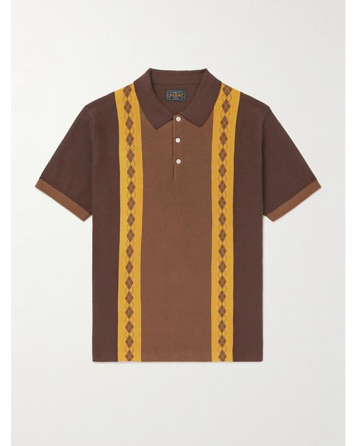 Beams Plus Brown Argyle Cotton Polo Shirt for men
