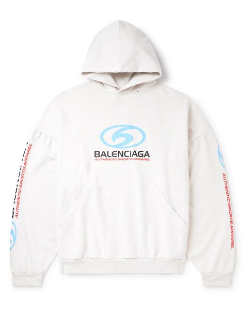 Balenciaga White Oversized Logo-print Distressed Cotton-jersey Hoodie for men