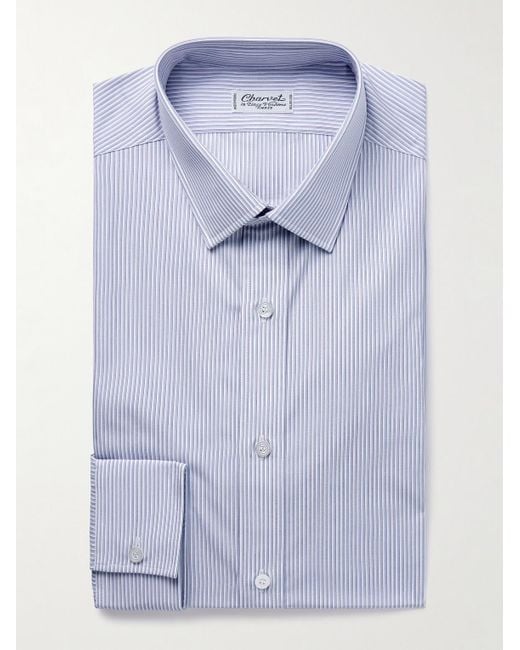 Charvet Blue Striped Cotton-Poplin Shirt for men