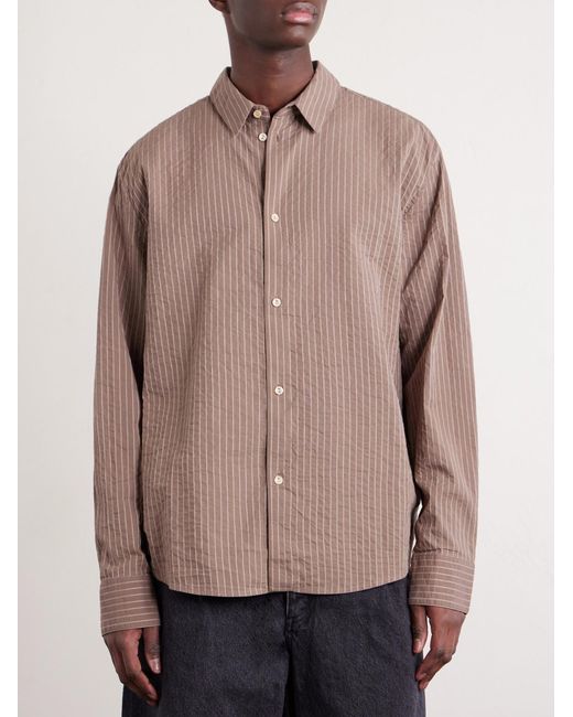 A Kind Of Guise Brown Fulvio Striped Cotton Seersucker Shirt for men
