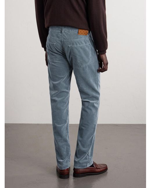 Massimo Alba Blue Alunga Straight-Leg Cotton-Velvet Five Pockets Trousers for men