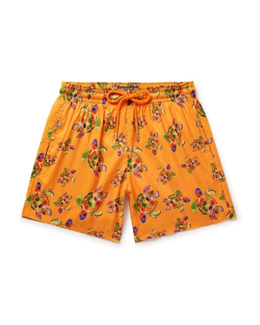 Vilebrequin Orange Mahina Straight-leg Mid-length Recycled Swim Shorts for men