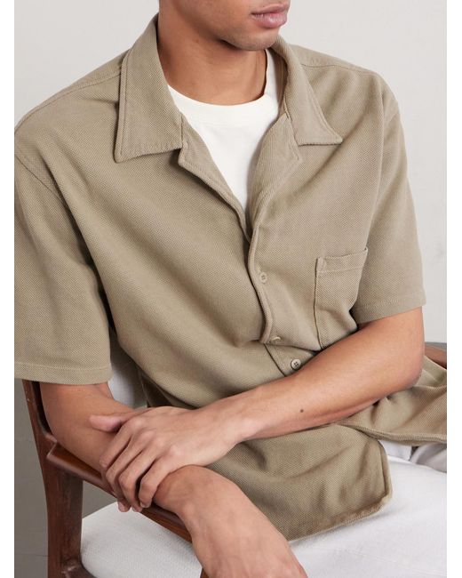 Les Tien Natural Camp-collar Garment-dyed Structured Piqué-jersey Cuban Shirt for men