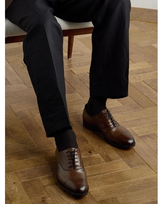 Edward Green Brown Chelsea Cap-toe Burnished-leather Oxford Shoes for men