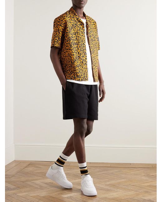 Palm Angels Brown Camp-collar Cheetah-print Linen And Cotton-blend Shirt for men