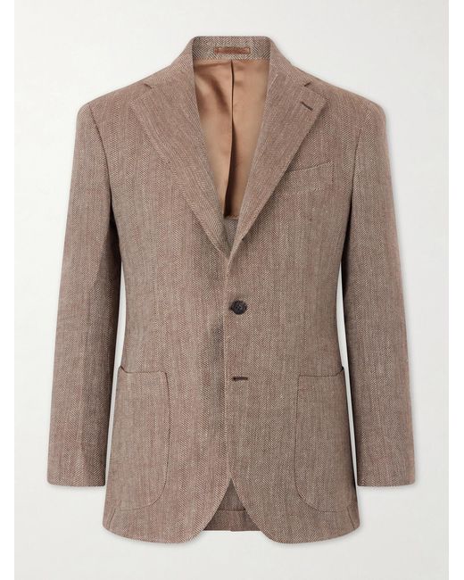 J. Mueser Brown Herrinbone Linen Blazer for men