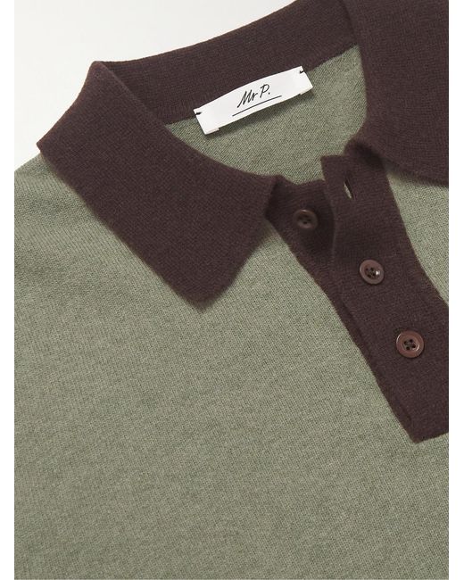 Mr P. Green Colour-Block Merino Wool Polo Shirt for men
