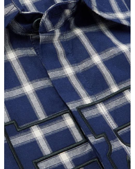 Rhude Blue Logo-Embroidered Checked Cotton-Poplin Shirt for men