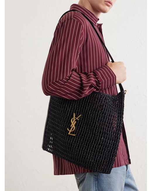 Saint Laurent Black Oxalis Leather-Trimmed Raffia Tote Bag for men