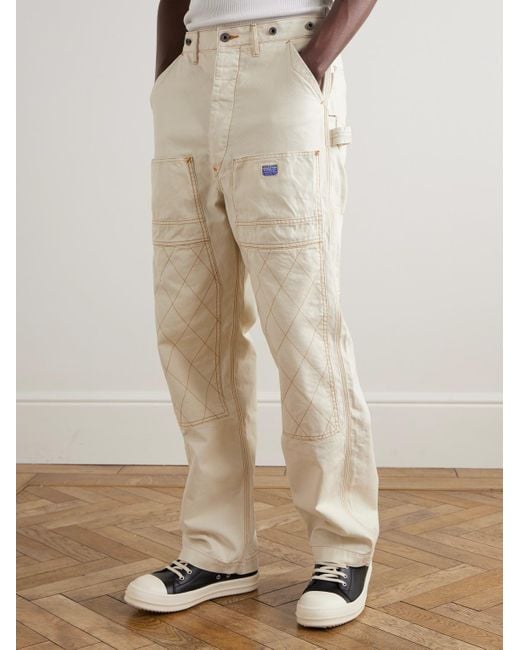Kapital Natural Lumber Straight-Leg Embroidered Cotton-Canvas Cargo Trousers for men