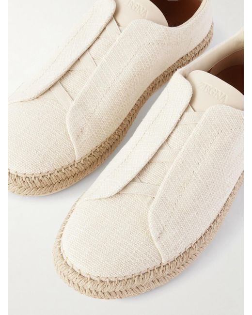 Zegna Natural Triple Stitchtm Leather-trimmed Canvas Slip-on Sneakers for men