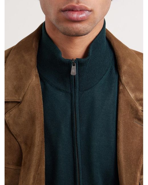 Piacenza 1733 Green Slim-fit Virgin Wool Zip-up Cardigan for men