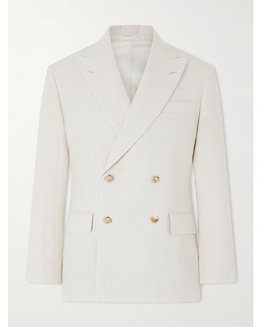 Kaptain Sunshine White Double-breasted Linen And Silk-blend Jacket for men