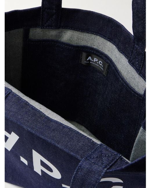 A.P.C. Blue Laure Logo-Print Denim Tote Bag for men